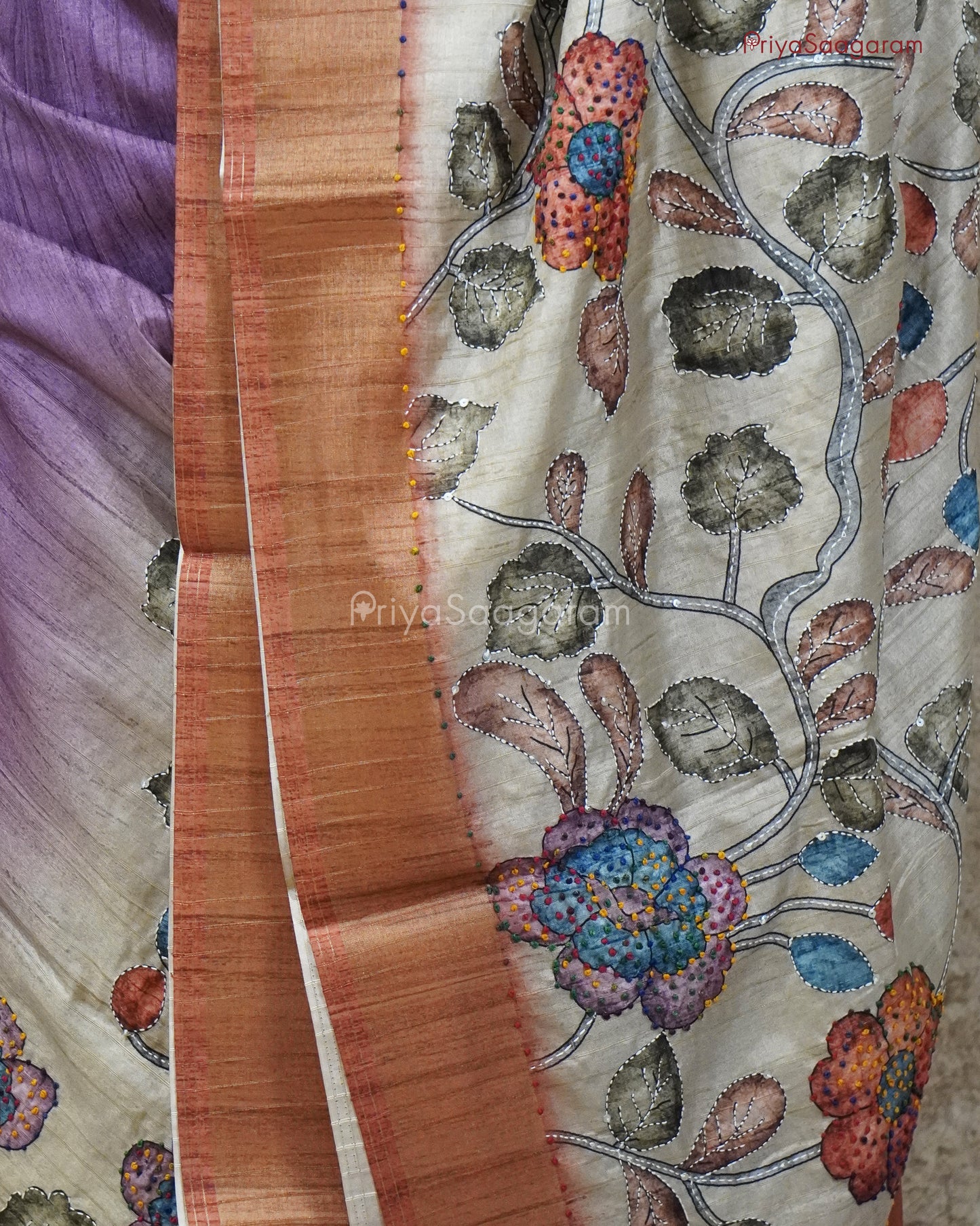Floral Shaded Embroidery Tussar - PC3754