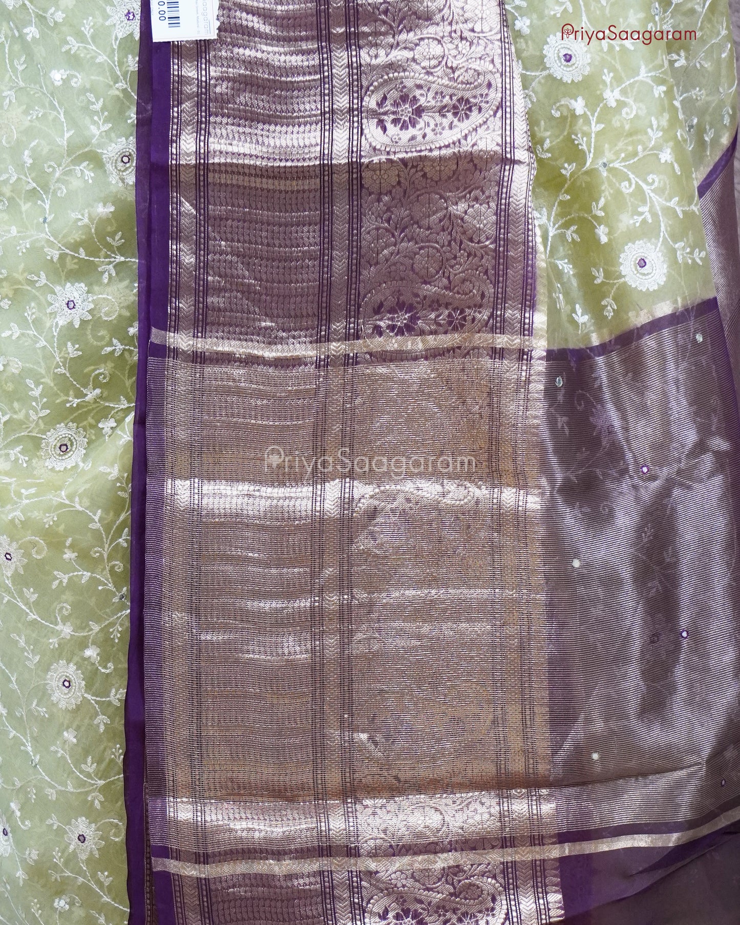 Green Embroidery Zari Organza - PC3609