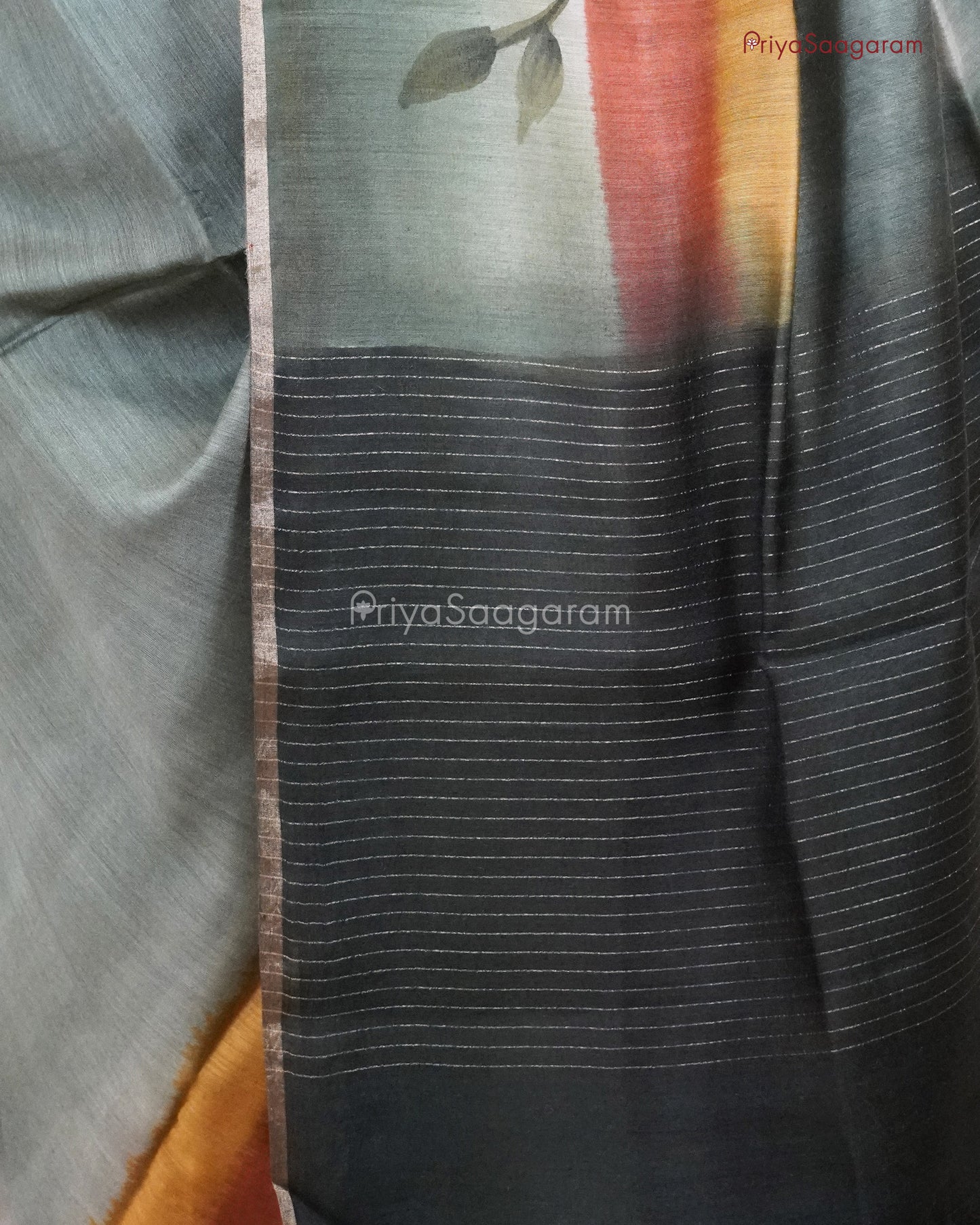 Shaded Pine Green Floral Tussar - PC492