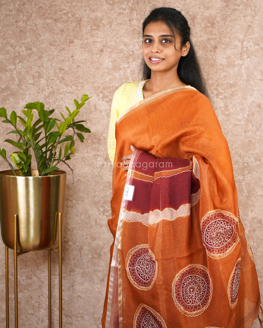Rustic Orange Embroidery Organza - PD4783
