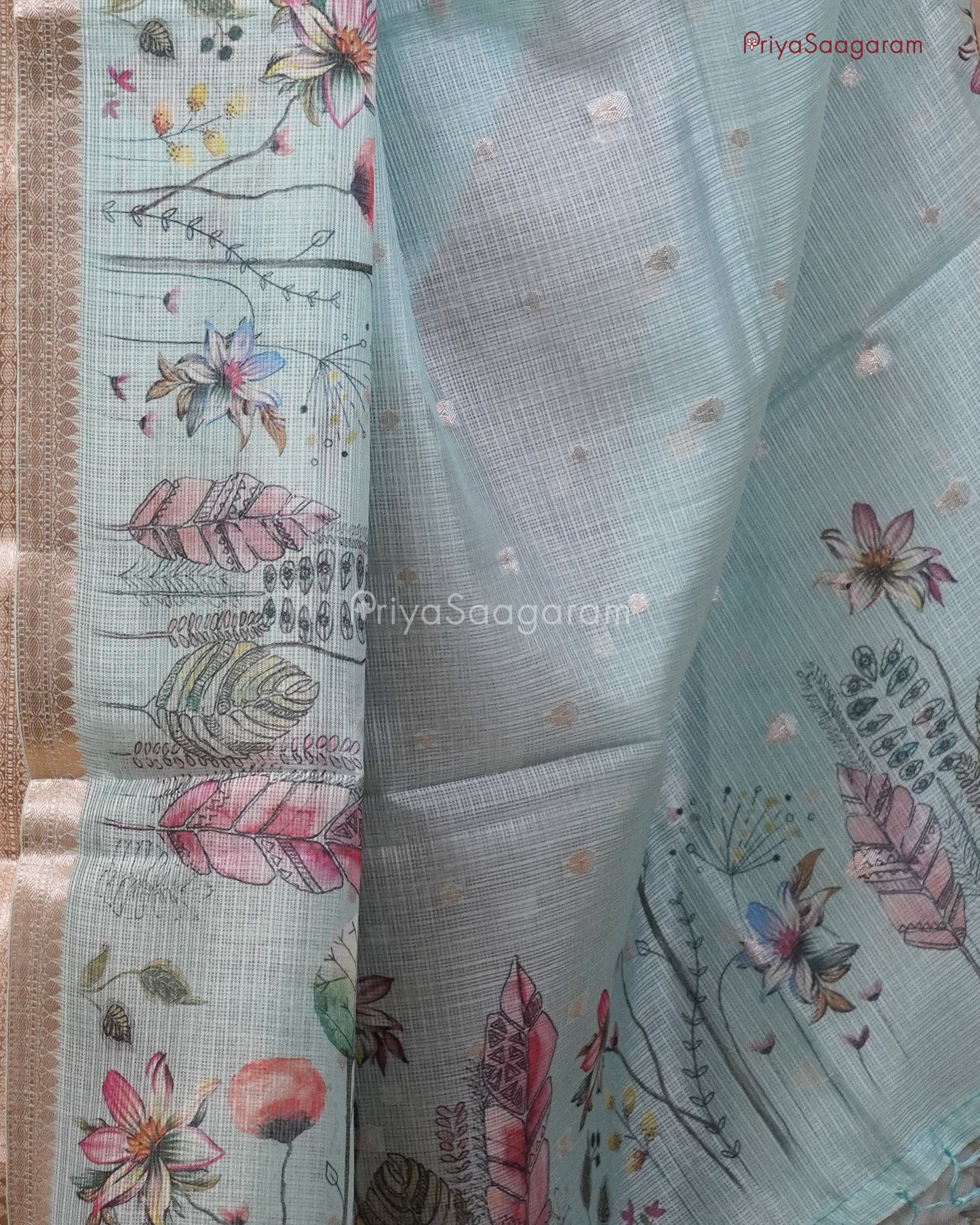 Blue Floral Zari Kota - PC3554