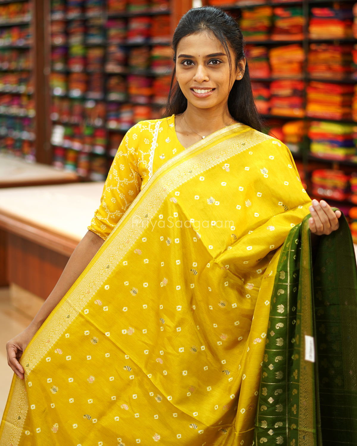 Yellow Green Woven Chiniya Silk - PE2708