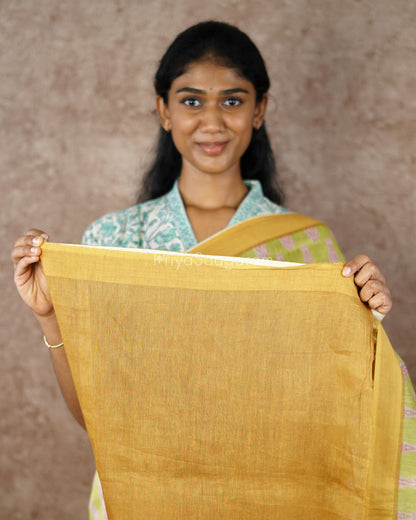 Paisley Printed Green Linen - PD533