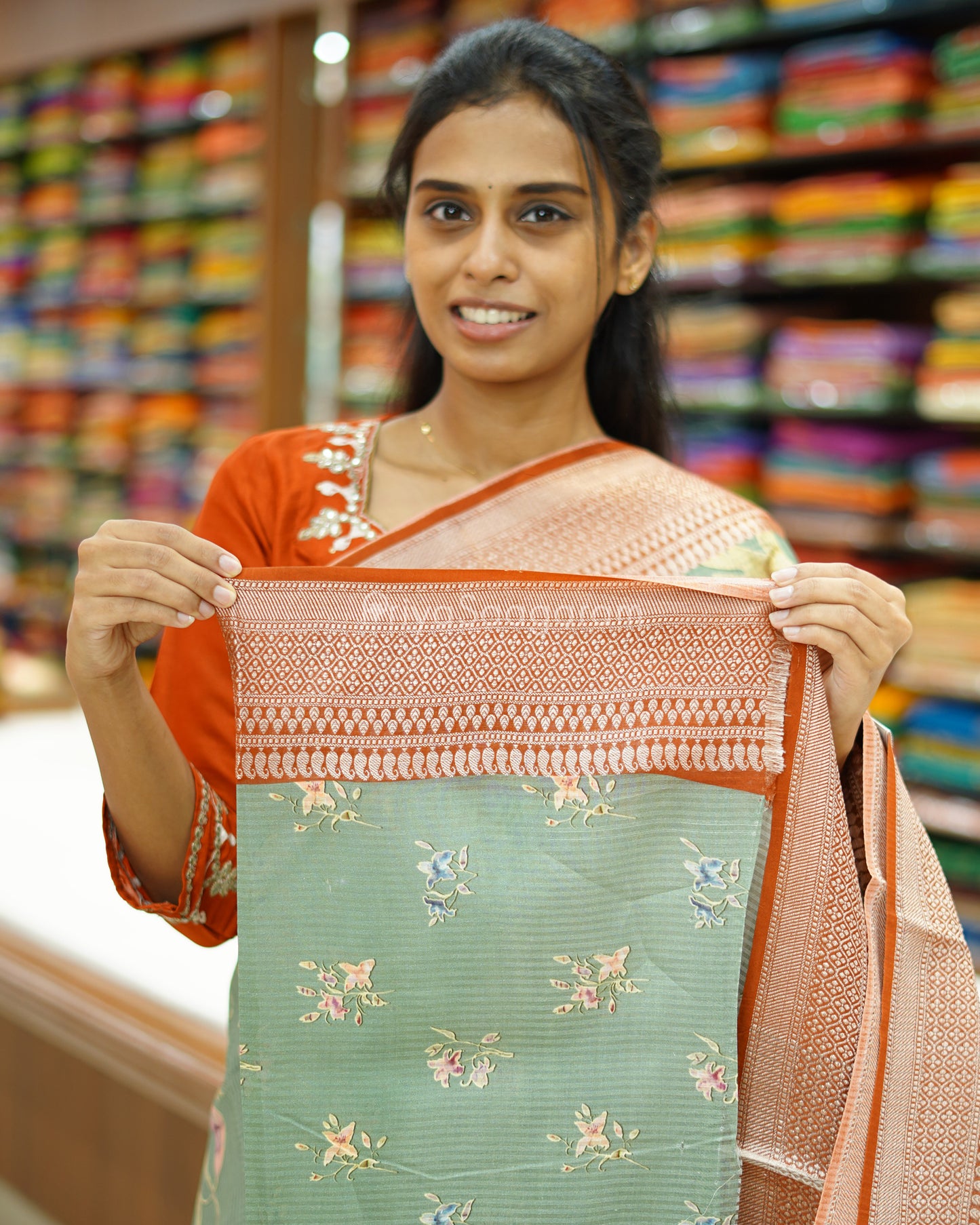 Fern Green Floral Supernet Silk Cotton - PD881
