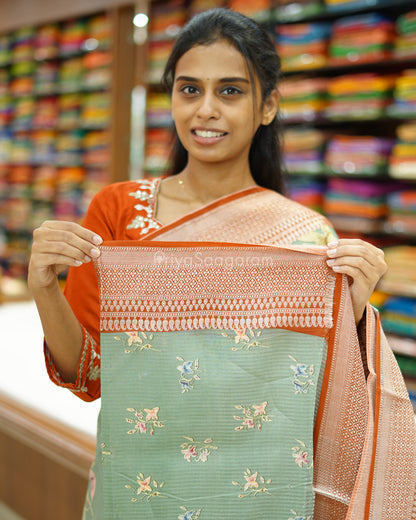 Fern Green Floral Supernet Silk Cotton - PD881
