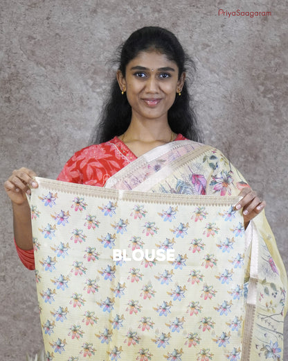 Yellow Floral Zari Kota - PC3555