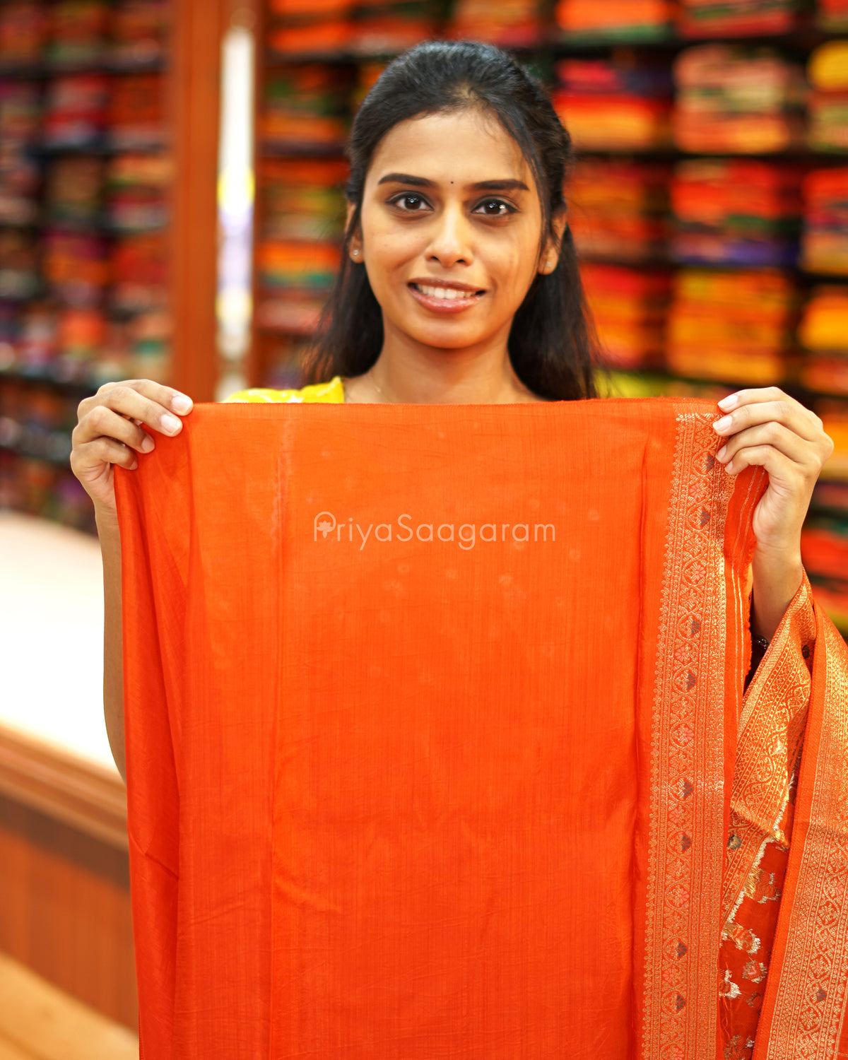 Shaded Orange Woven Chiniya Silk - PE2710