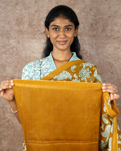 Kalamkari Printed Mustard Chanderi - PD574