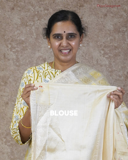 Cream Checked Chiniya Silk - PC3202