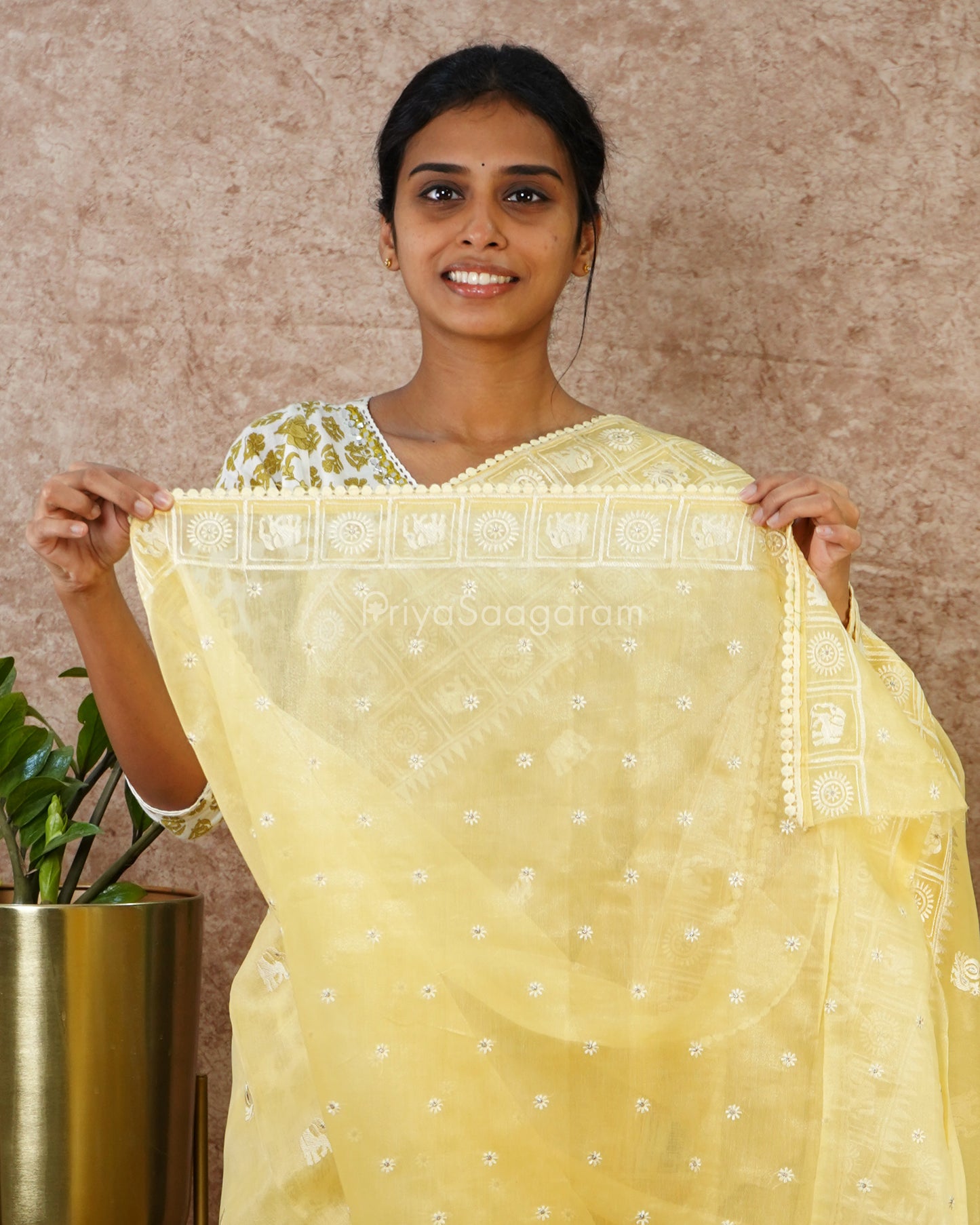 Classic Yellow Embroidery Tissue Silk - PD3709