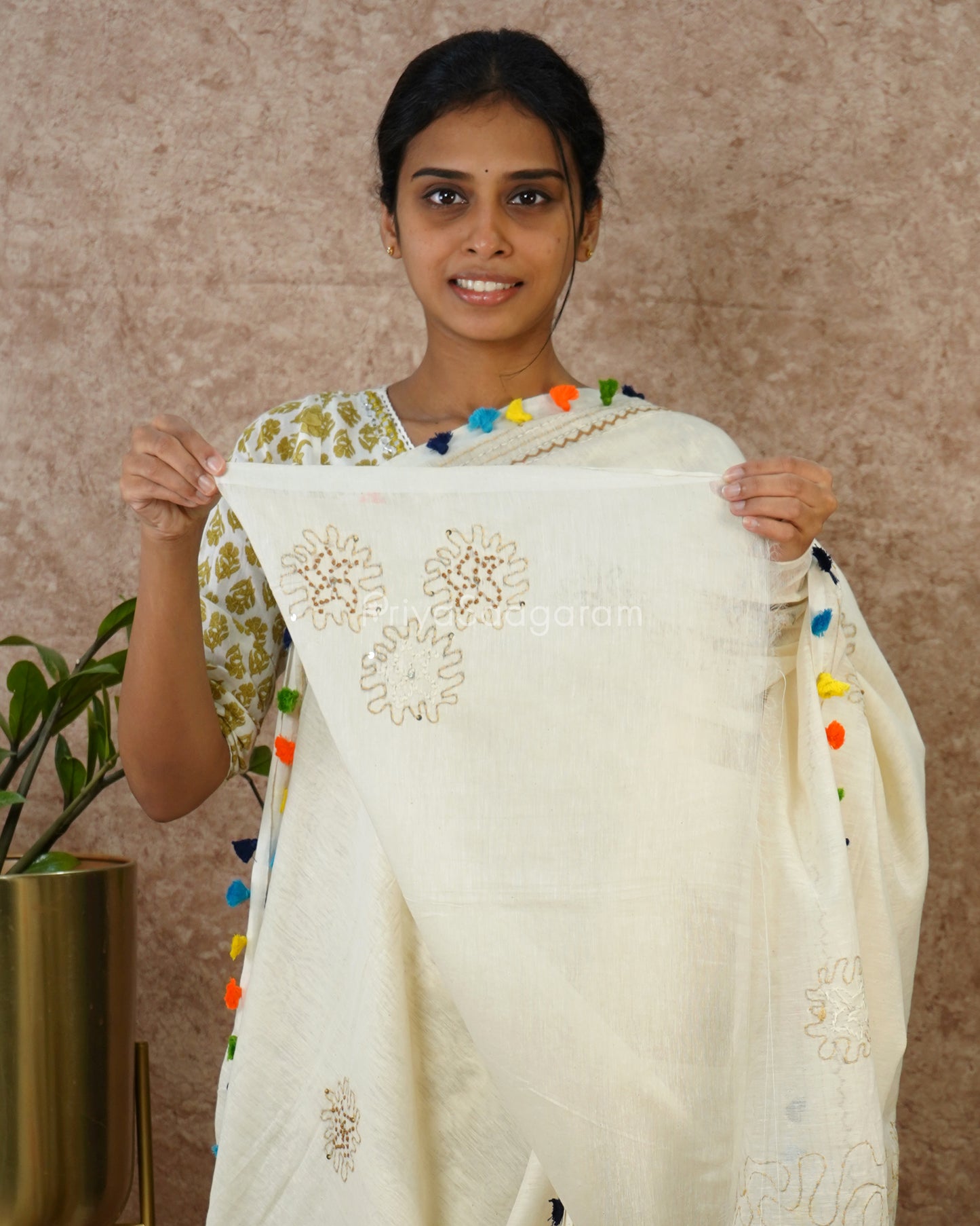 Cream Embroidery Pure Cotton - PD1422