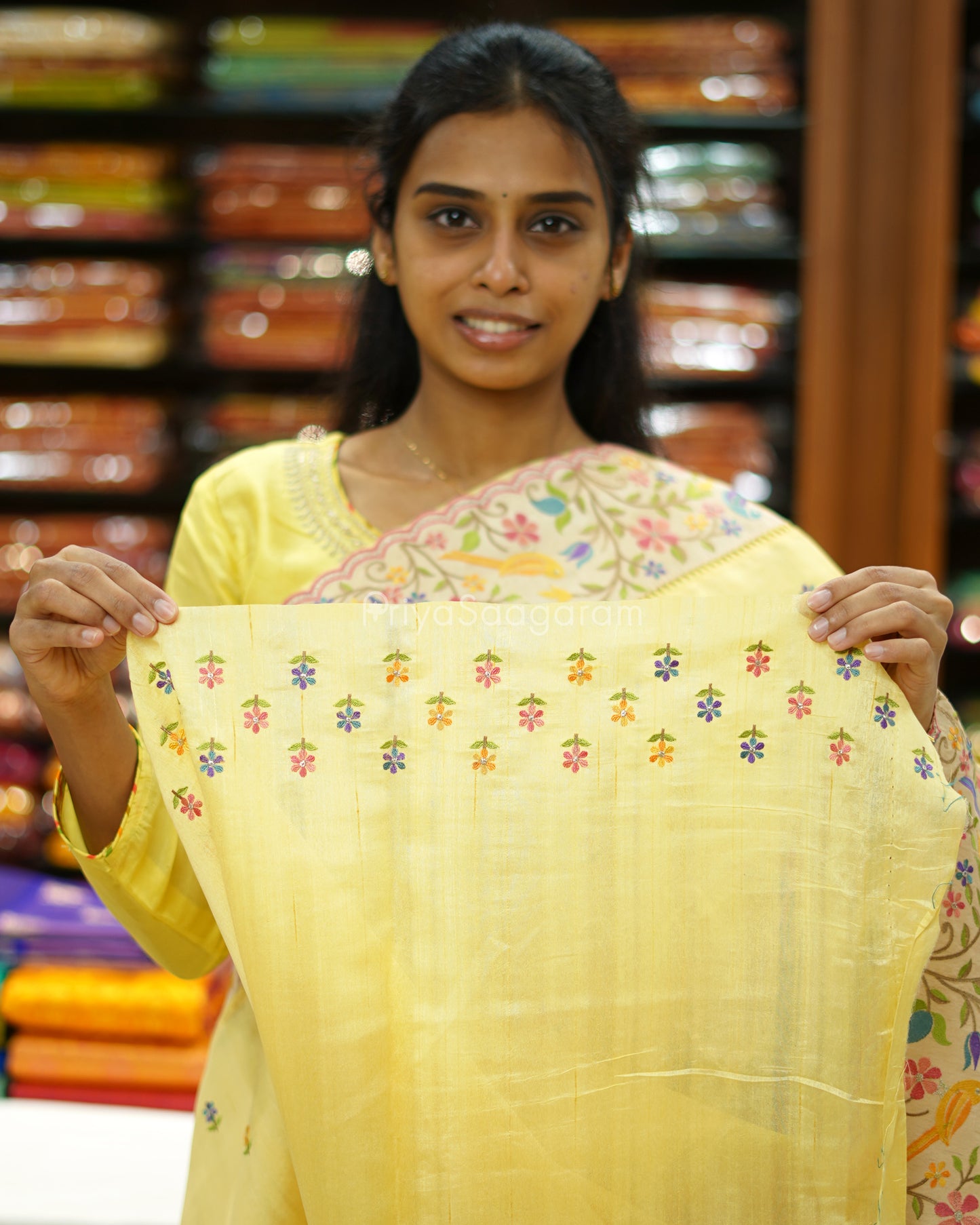 Pastel Yellow Embroidery Tussar - PD3865