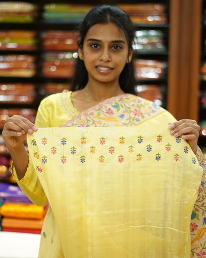 Pastel Yellow Embroidery Tussar - PD3865