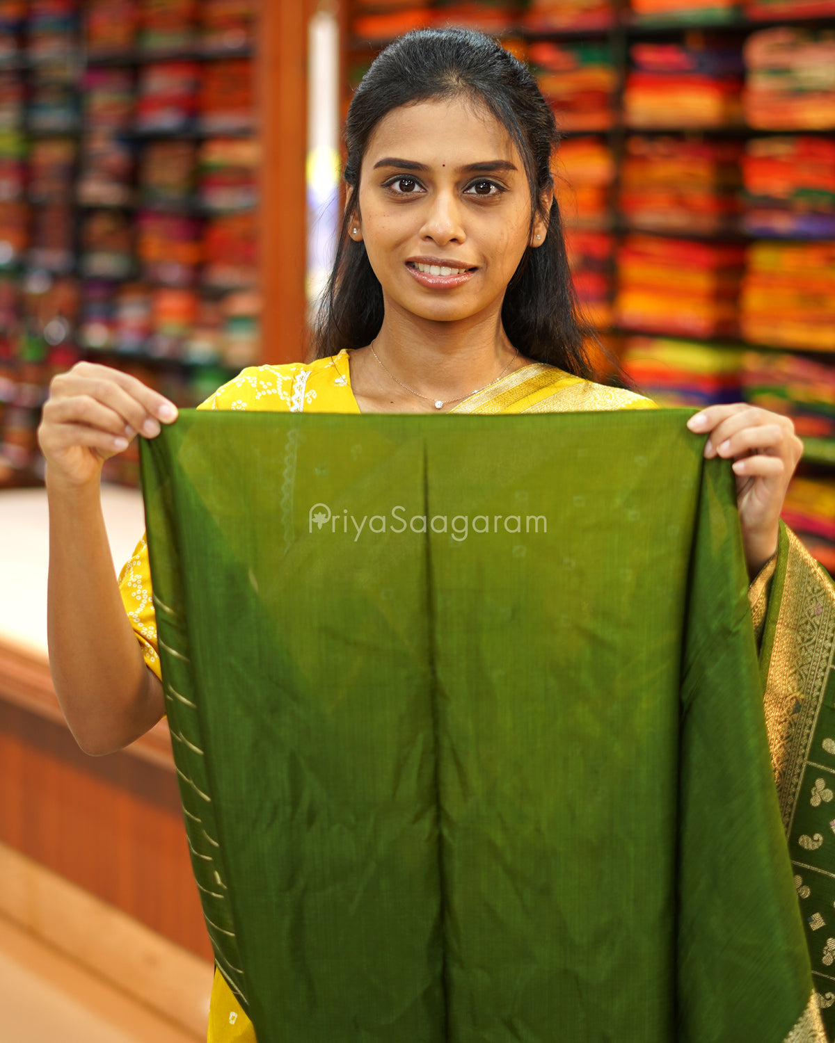 Yellow Green Woven Chiniya Silk - PE2708