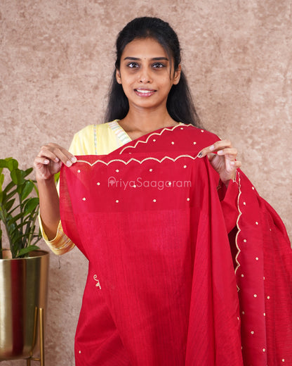 Chilli Red Stone Work Tussar - PD5018