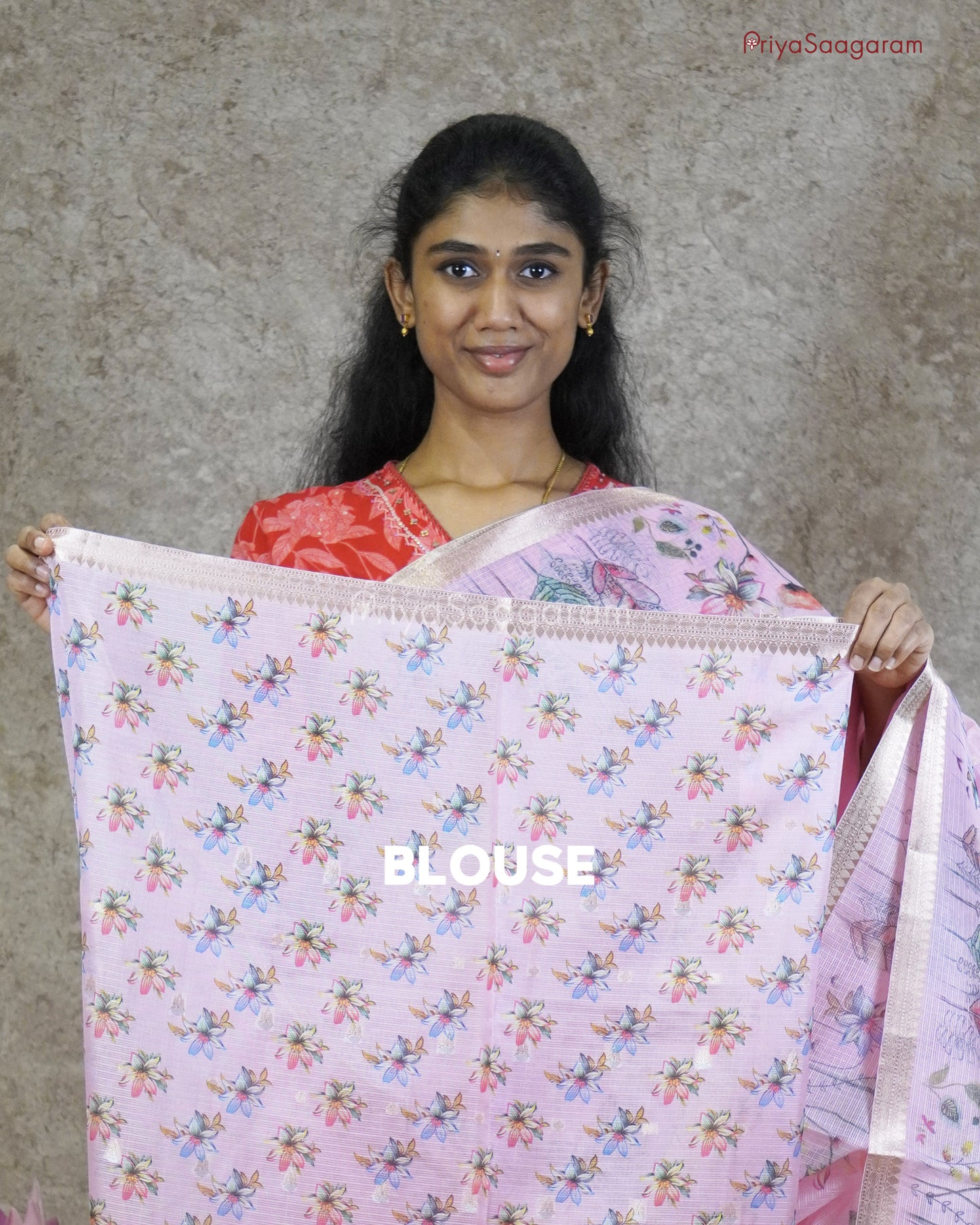 Pink Floral Zari Kota - PC3552