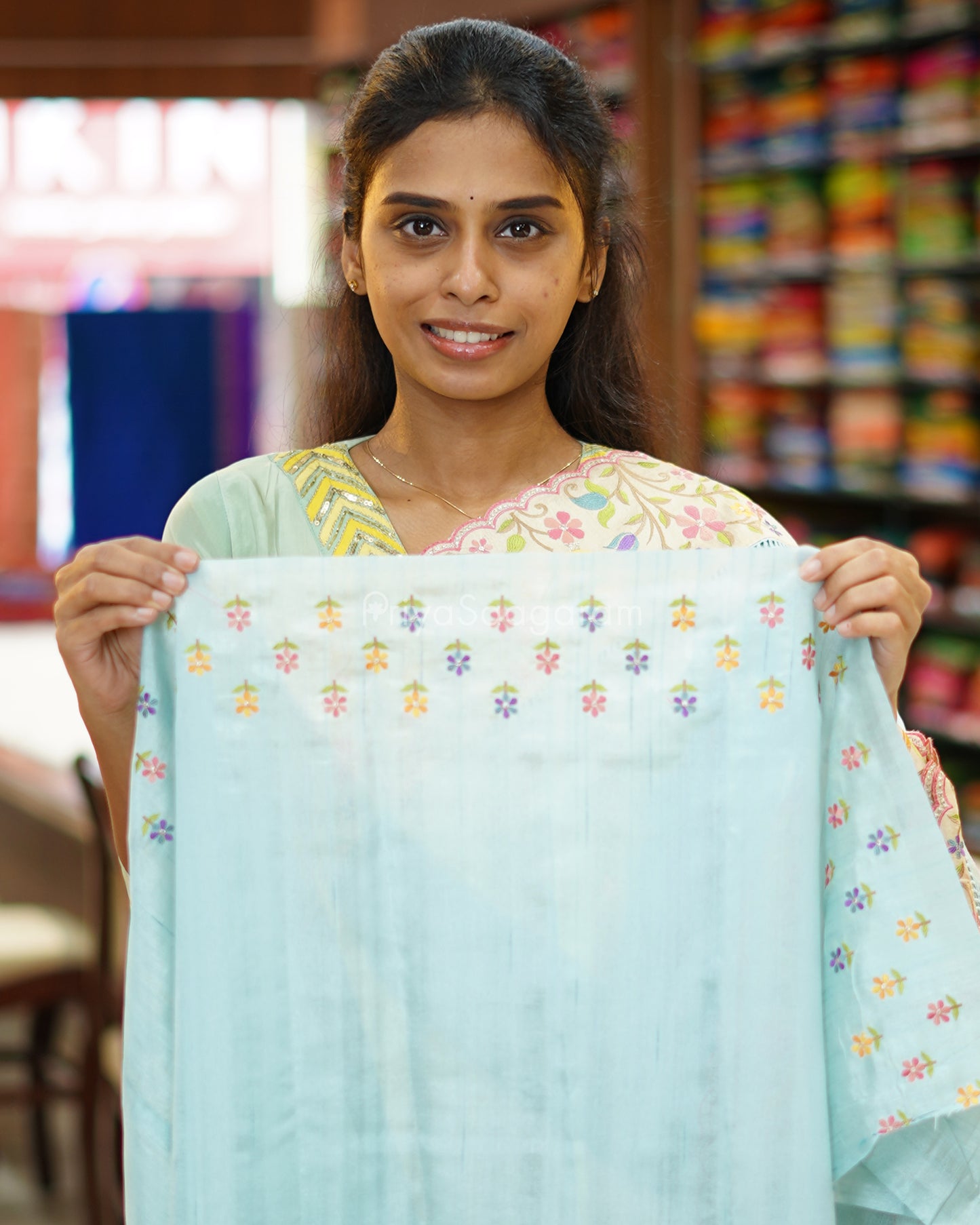 Pastel Blue Embroidery Tussar - PD3866