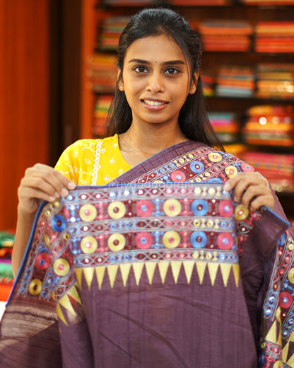Brownish Purple Lambani Work Tussar - PE388