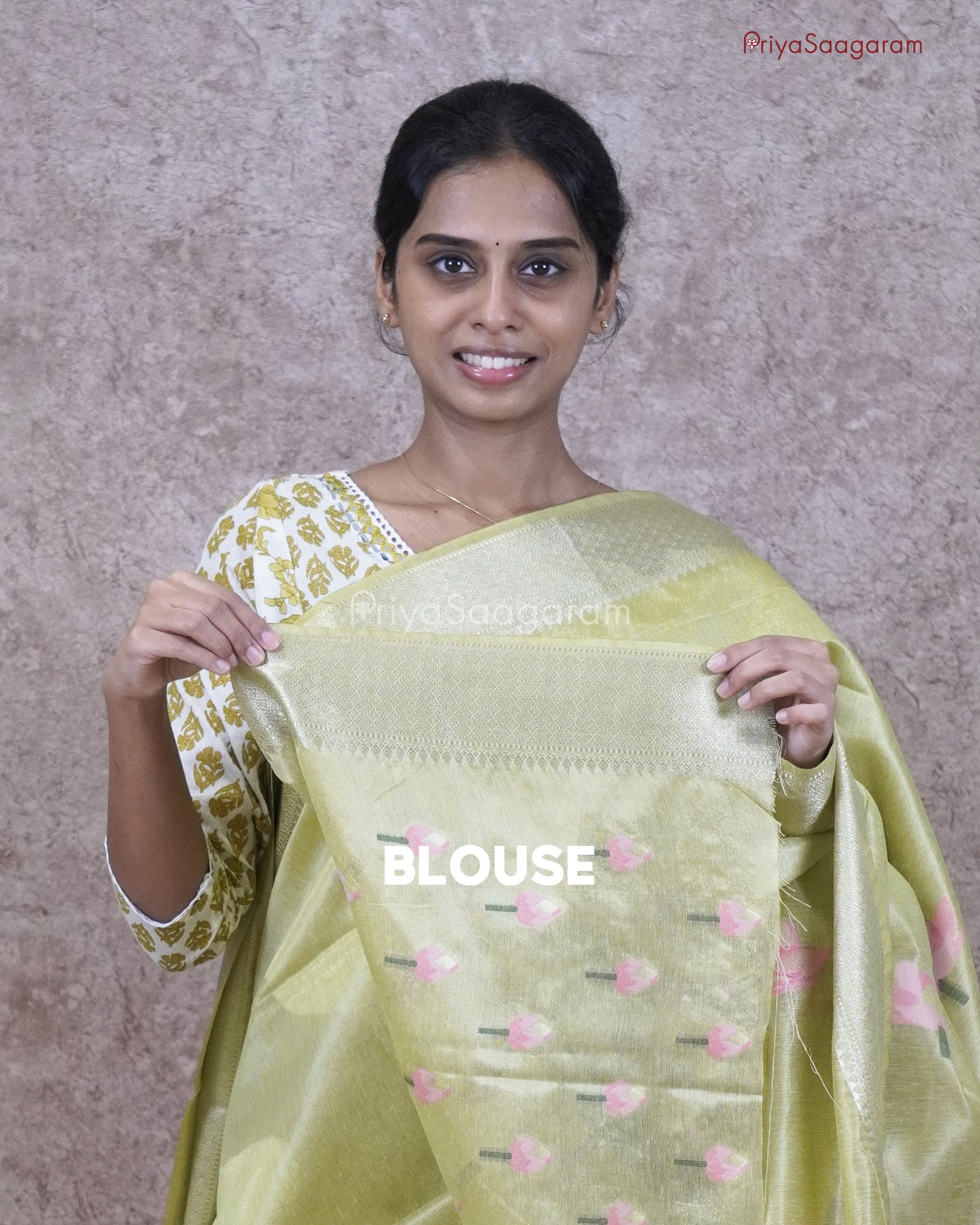 Yellow Green Jamdhani Tissue - PC4594