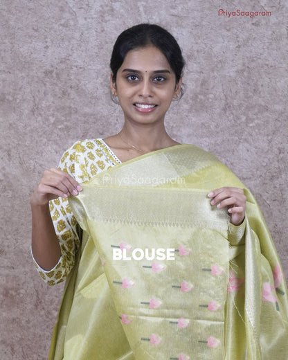 Yellow Green Jamdhani Tissue - PC4594