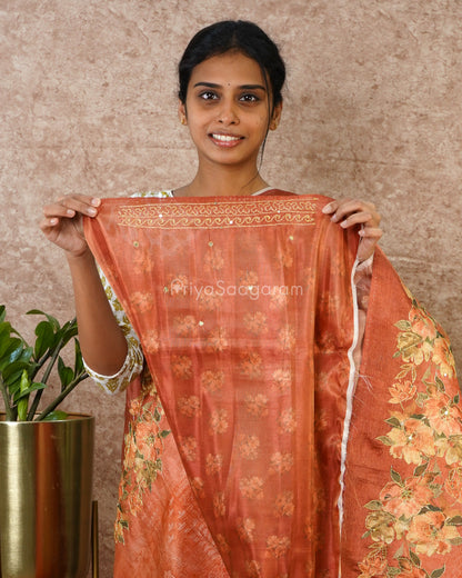 Warm Peach Embroidery Crush Tissue - PD686