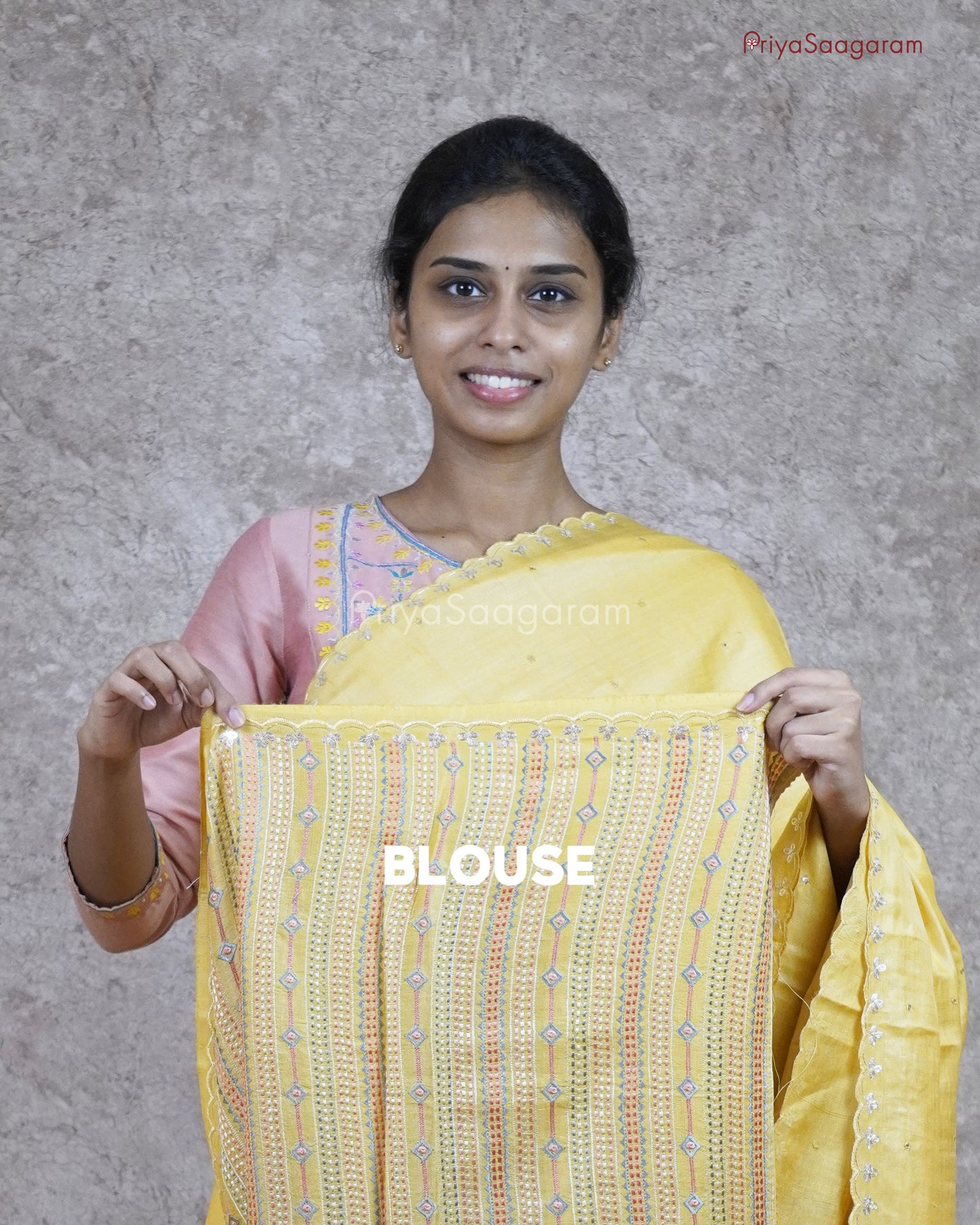 Yellow Contrast Embroidery Tussar - PC2677
