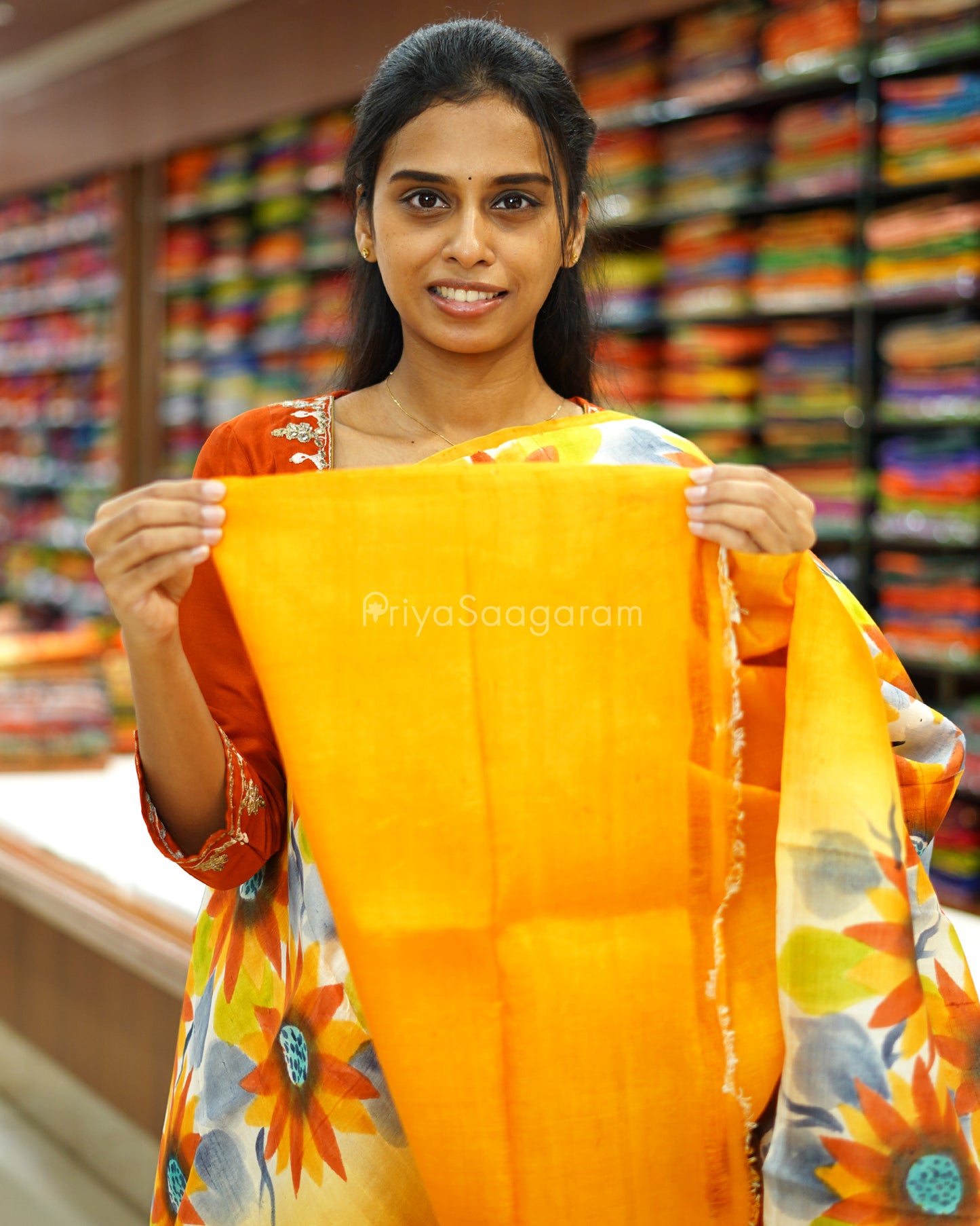 Yellow Handpainted Murshidabad Tussar - PD588