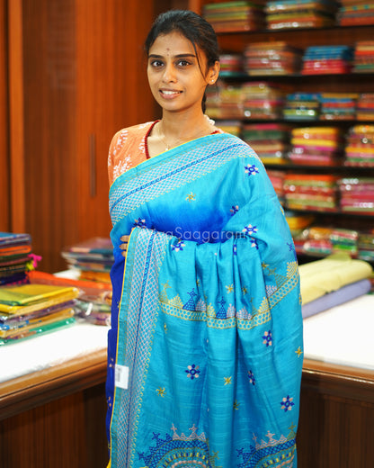 Blue Shaded Lambani Embroidery Tussar - PE400