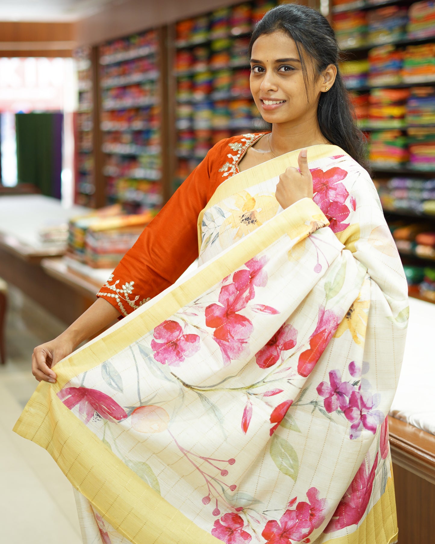 Light Yellow Floral Tussar - PD816