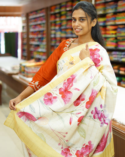 Light Yellow Floral Tussar - PD816