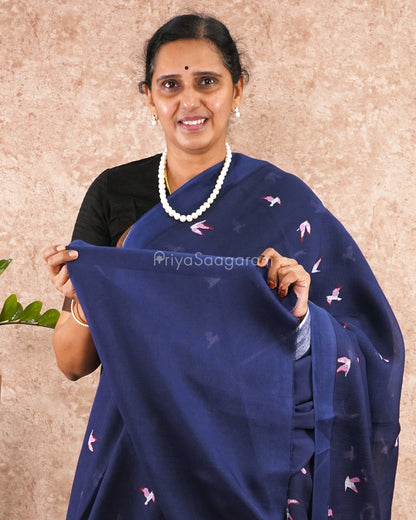 Night Blue Printed Fancy Tensil Tussar - PD4899