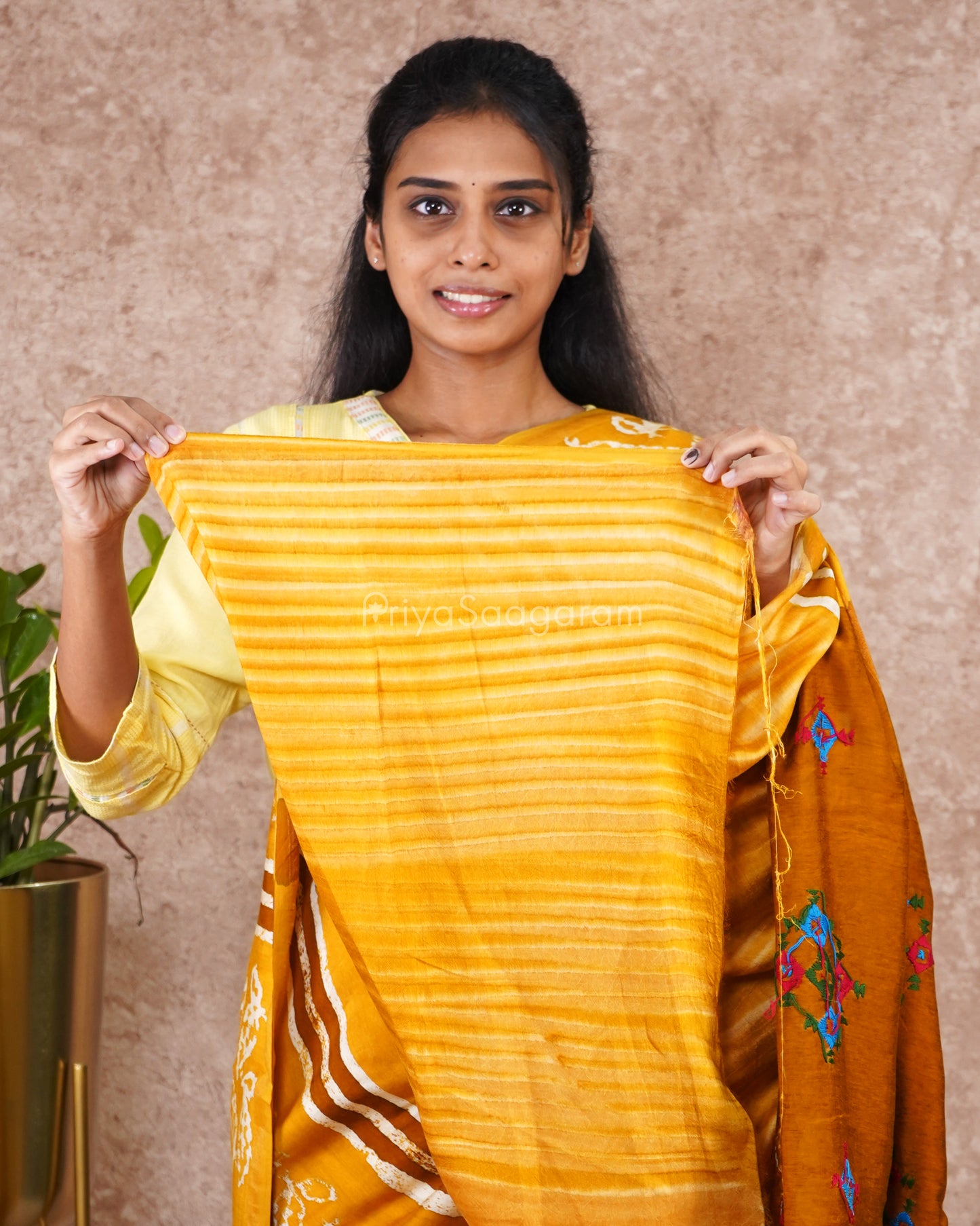 Mustard Applique Chanderi Cotton - PD1751