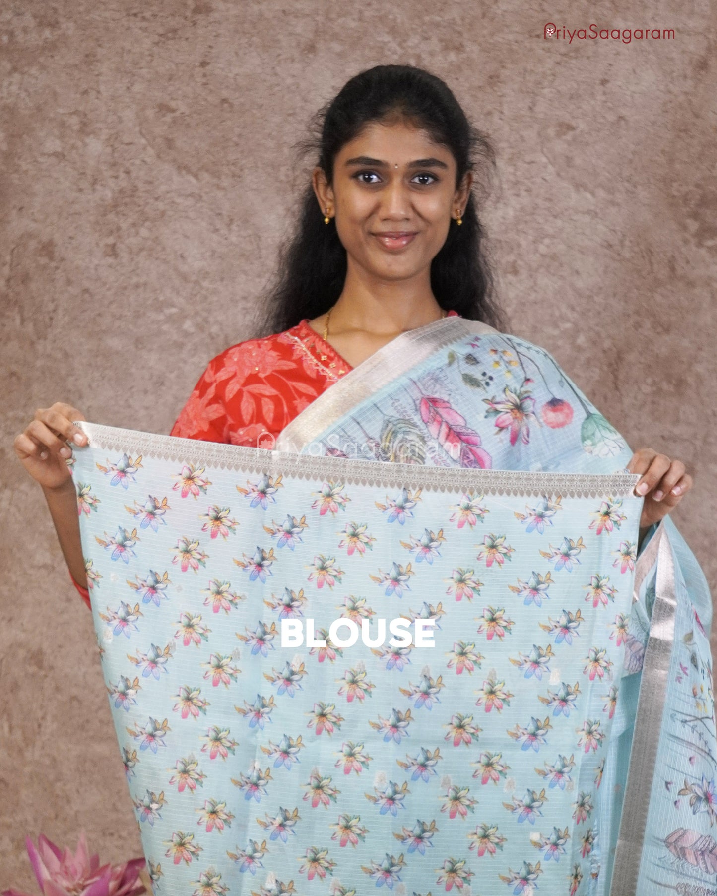 Blue Floral Zari Kota - PC3554