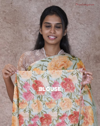 Iceberg Blue Floral Tussar - PC116