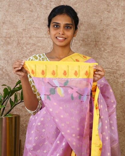 Lavender and Yellow Paithani Silk Kota - PD4307