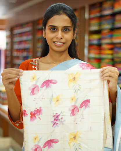 Light Blue Floral Tussar - PD809
