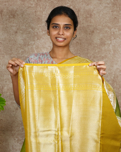 Green Yellow Checked Chiniya Silk - PD4524