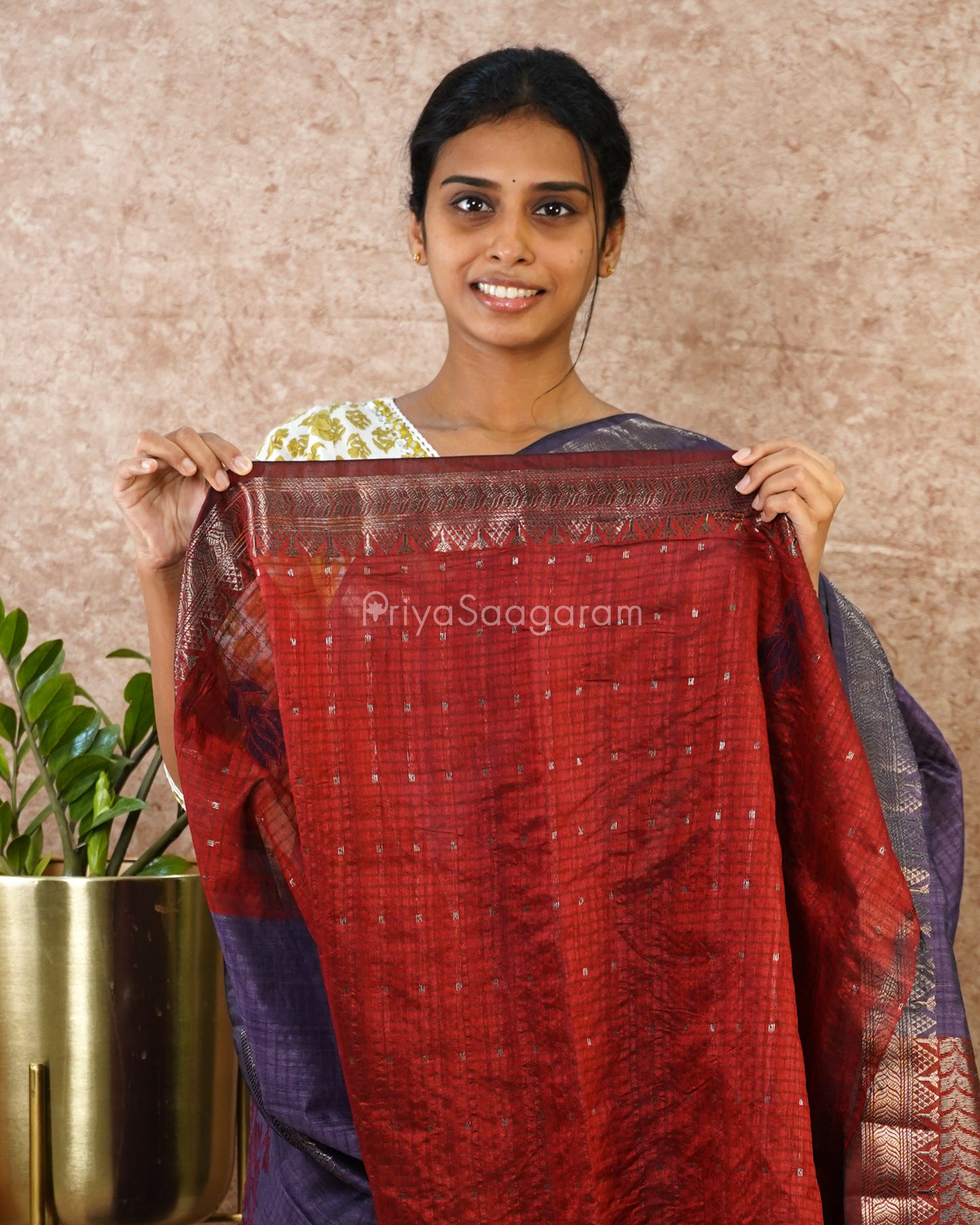 Purple Applique Tussar - PD2721