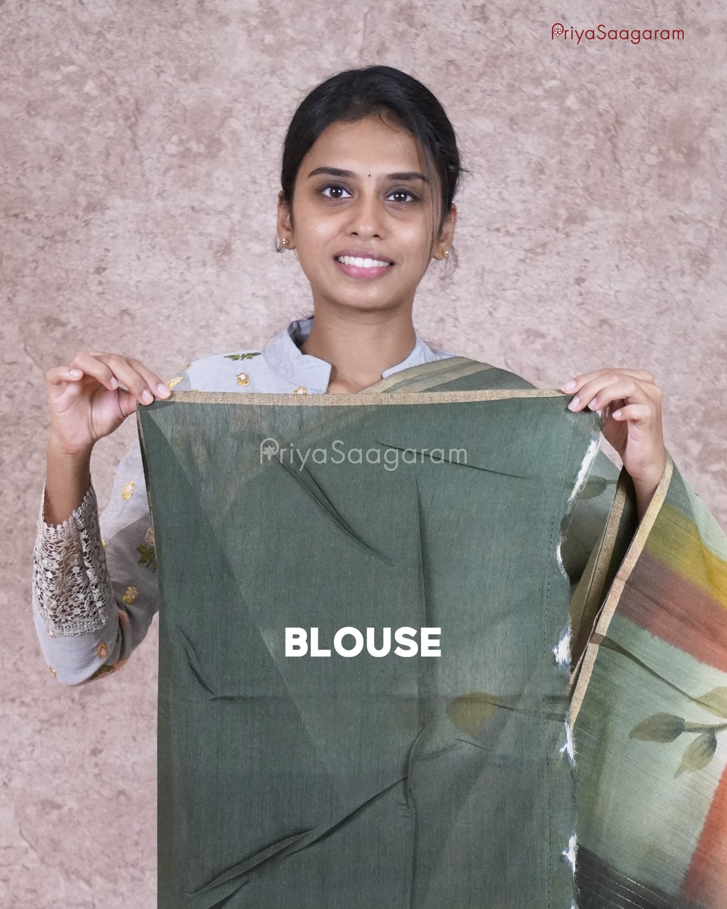 Shaded Pine Green Floral Tussar - PC492