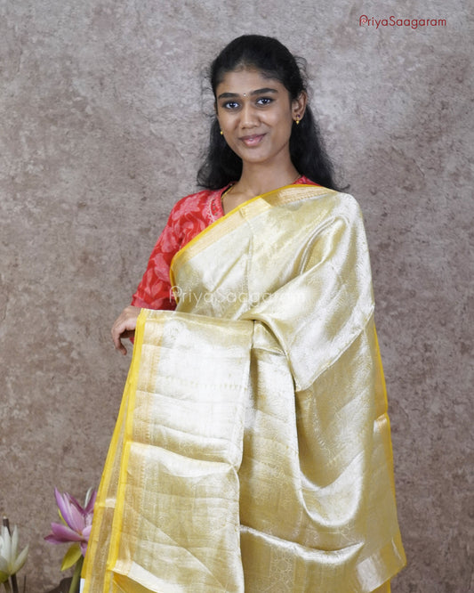 Yellow Zari Tissue Silk - PC3588