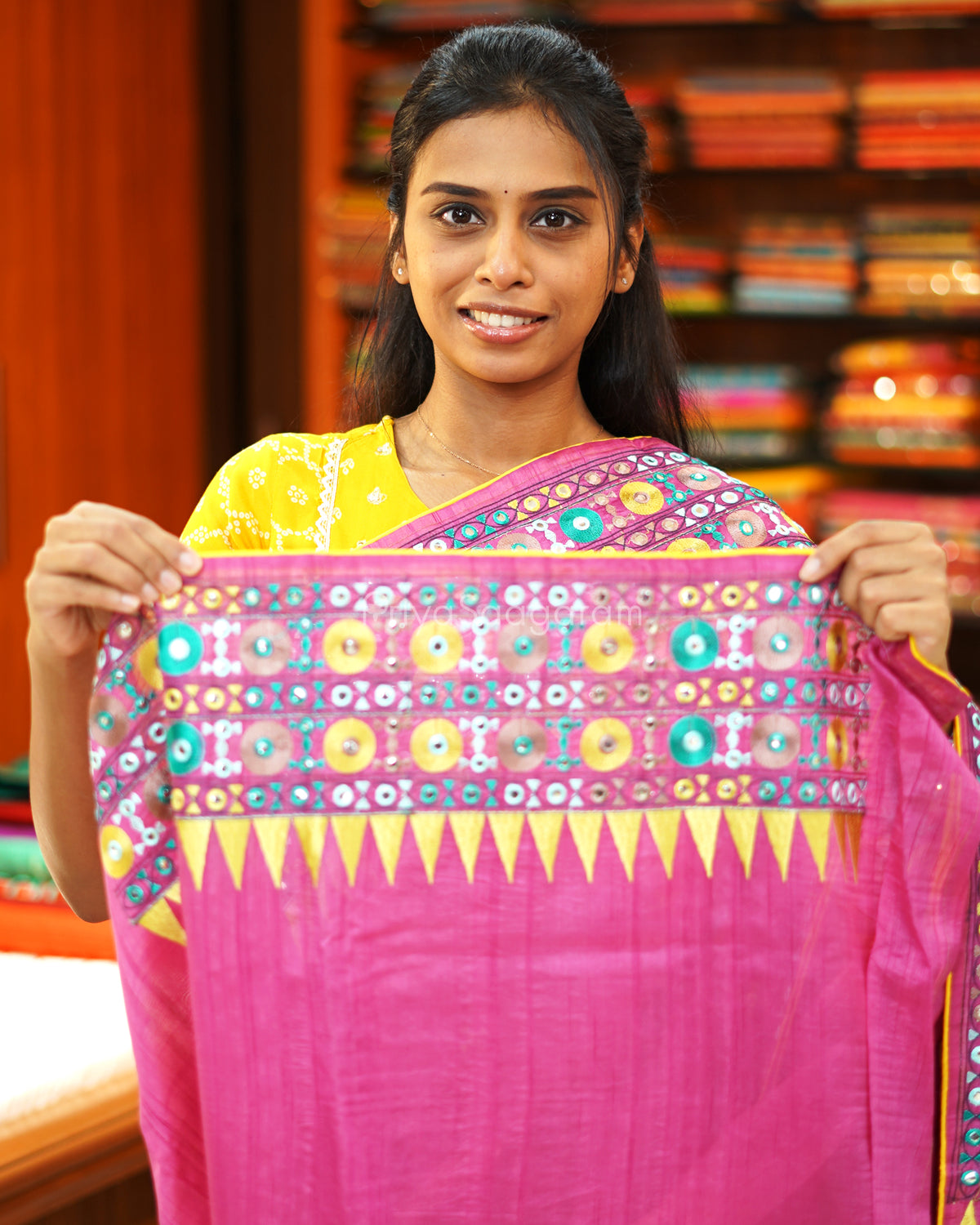Taffy Pink Lambani Work Tussar - PE389