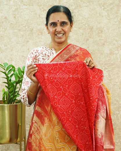 Red Orange Bandhani Crepe Georgette - PE371