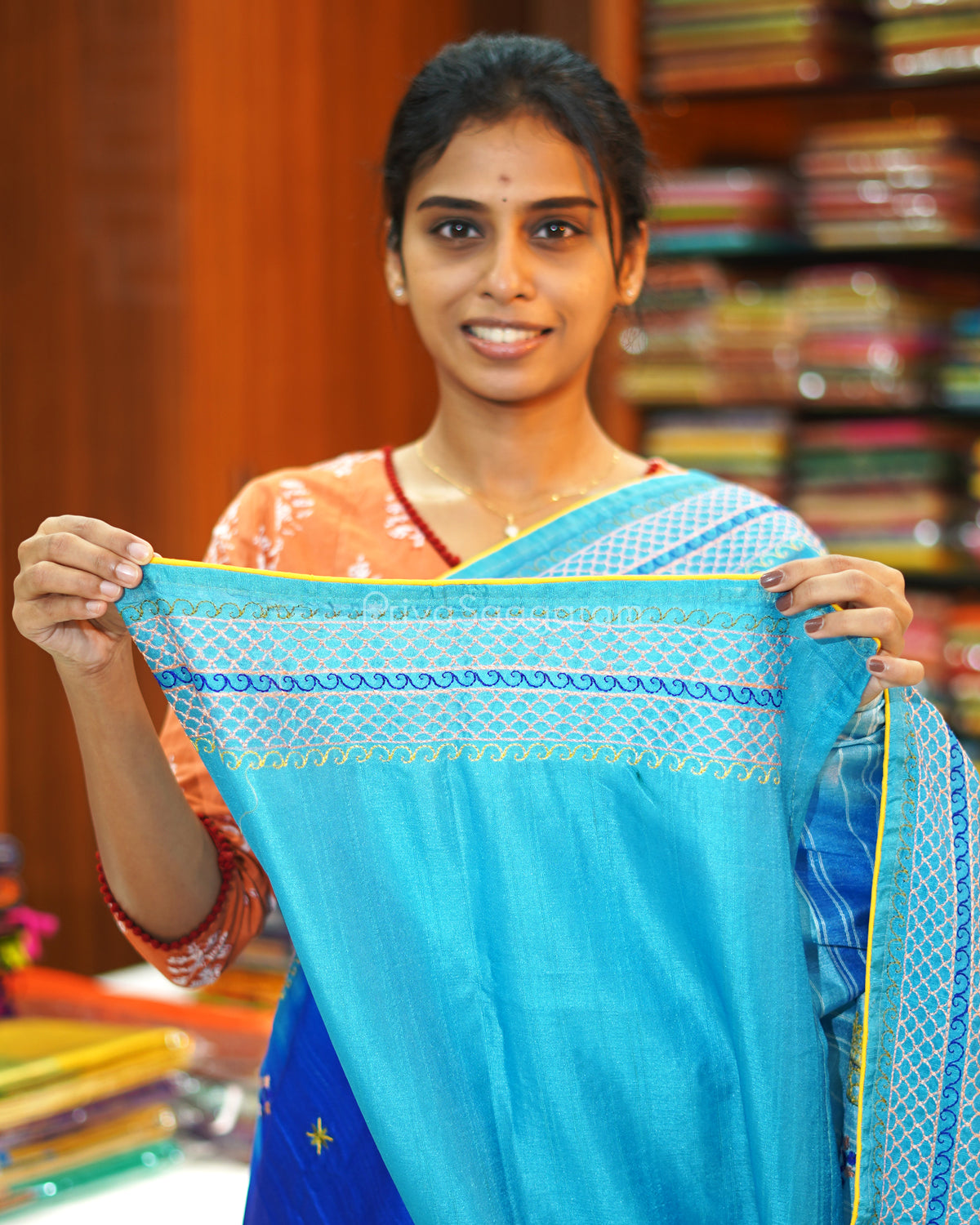Blue Shaded Lambani Embroidery Tussar - PE400