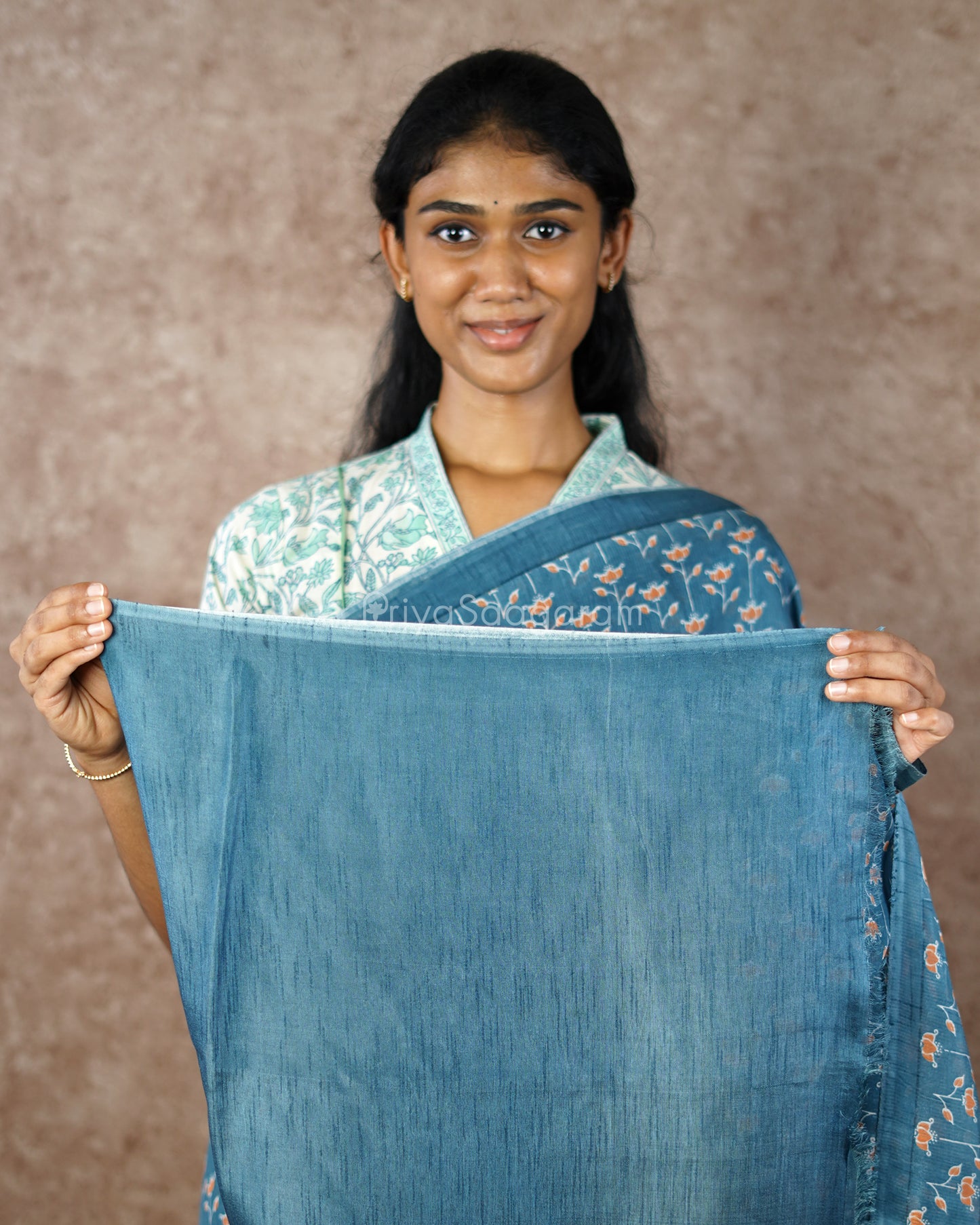 Floral Printed Blue Chanderi - PD572