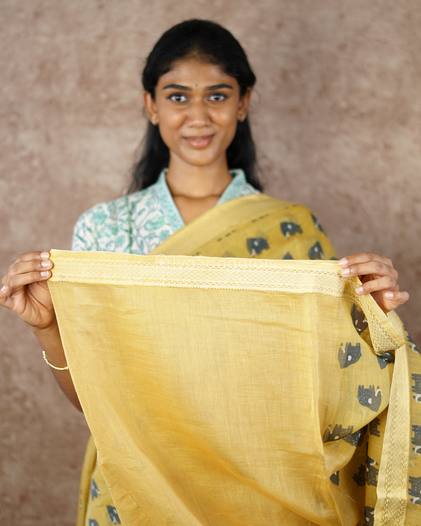 Elephant Printed Yellow Chanderi - PD499